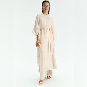 H&M Limited Edition Crinkle Tie-Belt Kaftan Dress M (light beige)